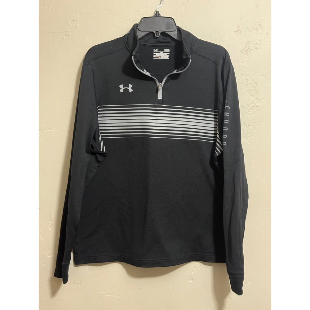 Under Armour Mens Large Black 1/4 Zip Pullover Gray Stripe Europa